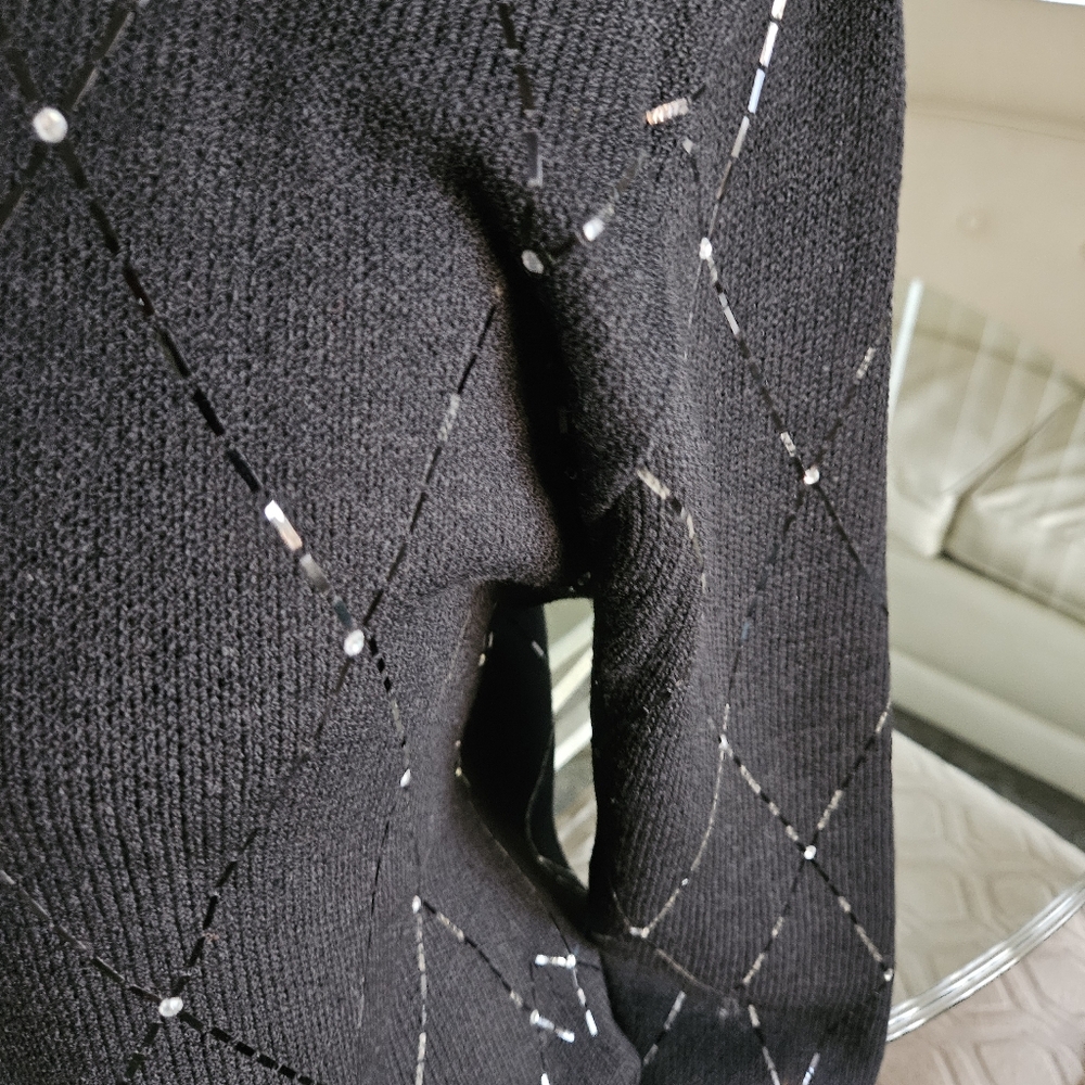 *St. John* Black Knitting Dress with Silver Accents - Picture 6 of 14